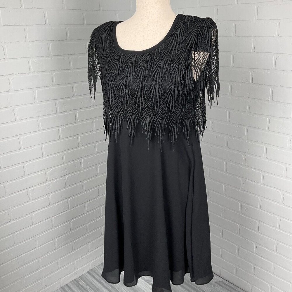 NightWay Dress Women 12 Black Lace Layer Goth‎ Fringe Formal Witchy Party VTG